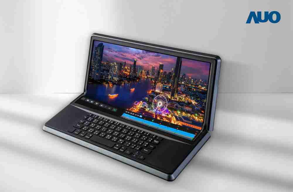 牛牛游戏14.6吋Micro LED折迭显示屏幕，，，，搭配半径4mm的弯折绞炼，，，，以及高画素、、、高亮度、、高对比度的显示技术特点，，，，即便在大视角下仍保有绝佳色相与亮度